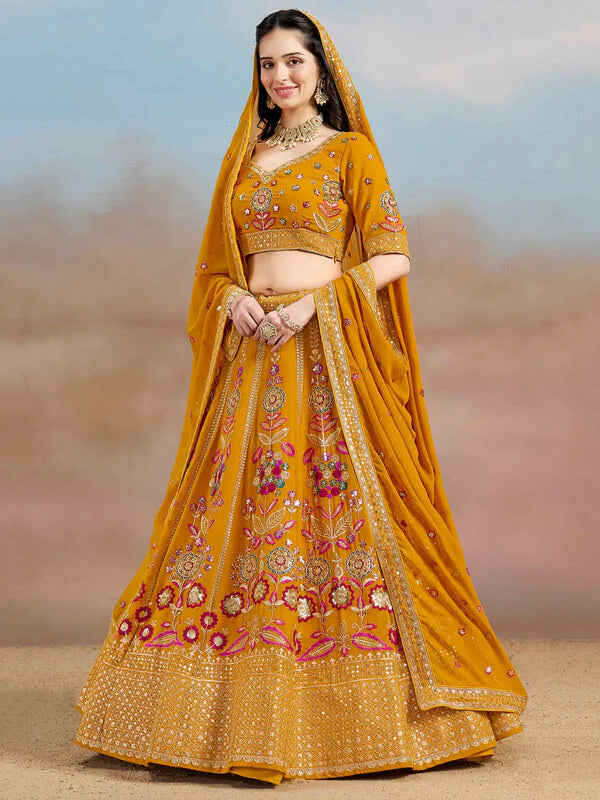 Yellow Georgette Lehenga with Zari & Sequins Work
