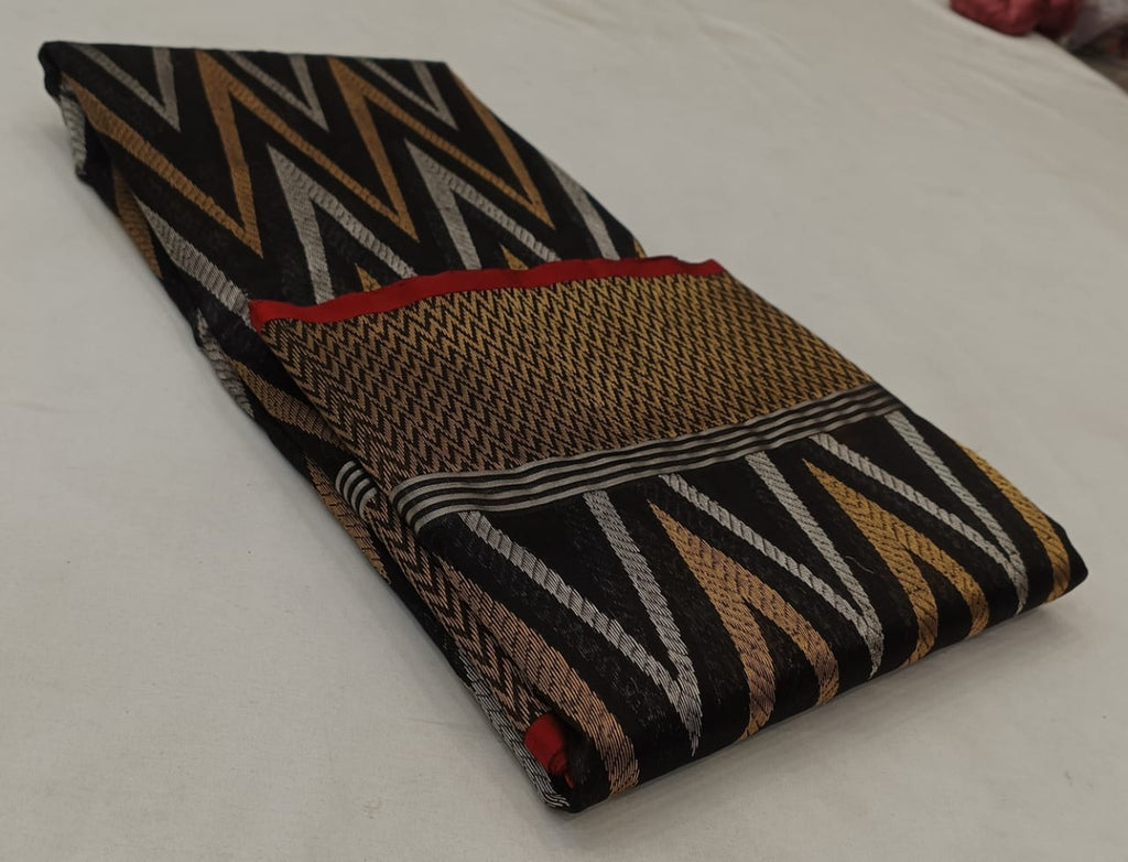 Black Chanderi Handloom Pattu Silk Handwork Saree