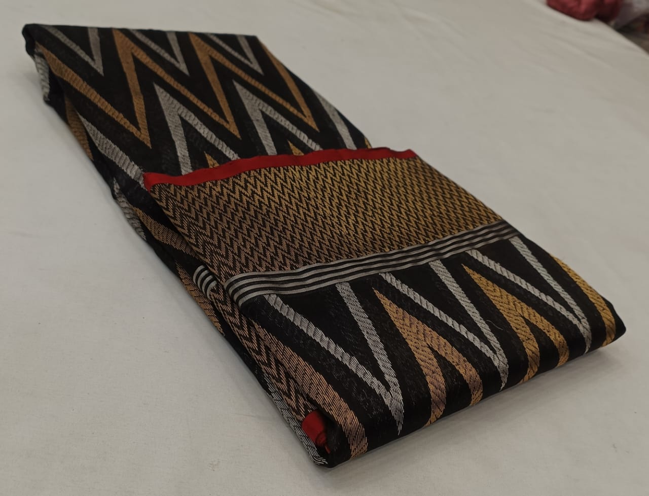 Black Chanderi Handloom Pattu Silk Handwork Saree