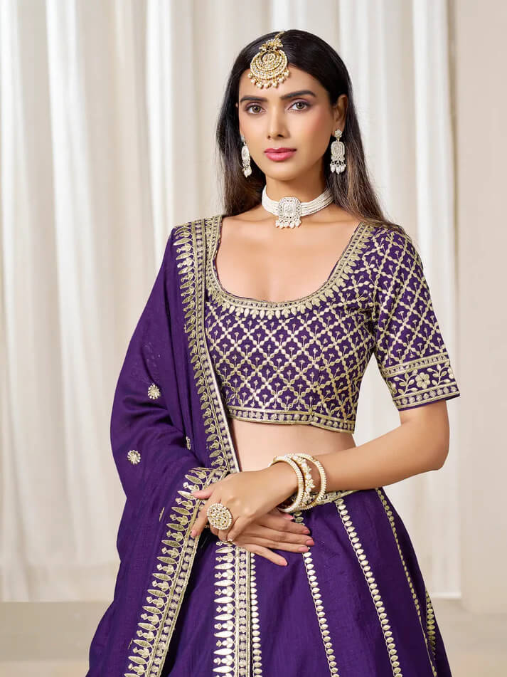 Purple Art Silk Embroidered Lehenga Choli