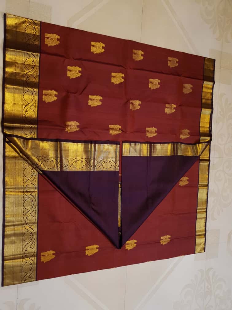 Maroon Kanchipuram Handloom 2G Gold Pattu Silk Saree