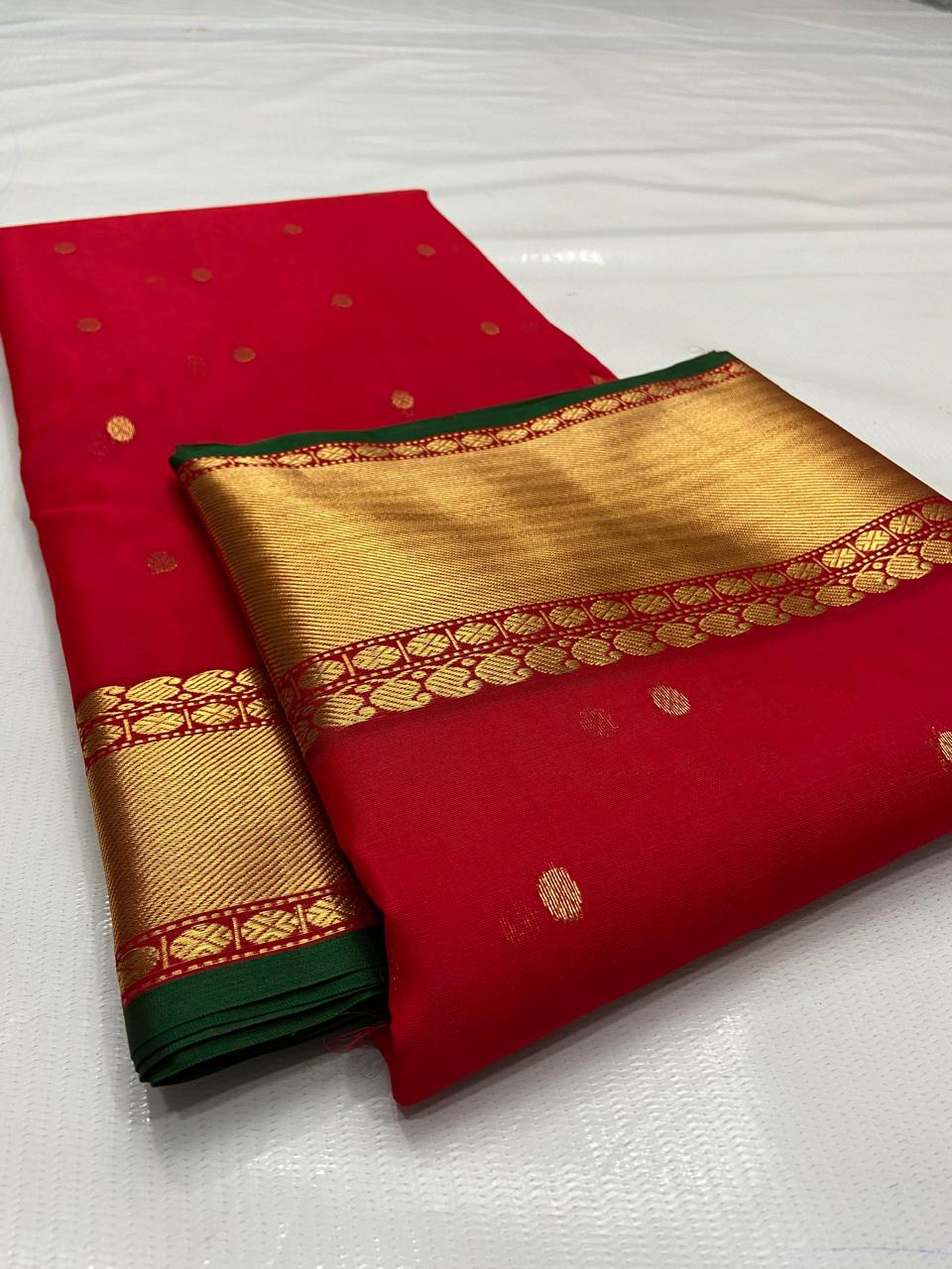 Red Chanderi Handloom Katan Silk Nakshi Saree