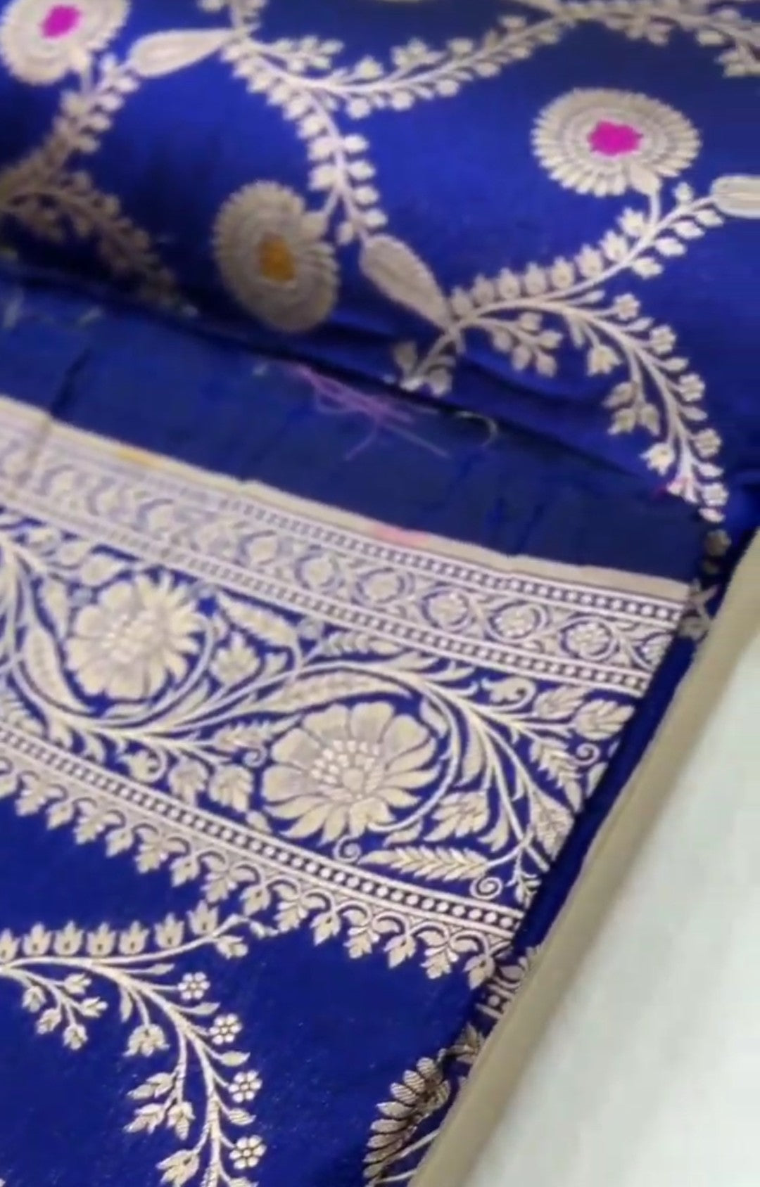 Azure Blue Banarasi Handloom Katan Silk Meenakari Saree