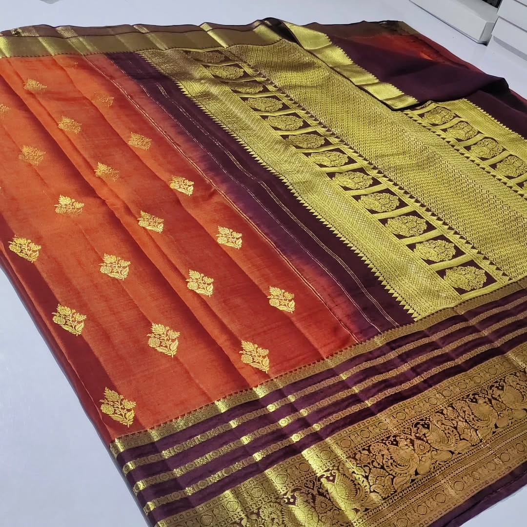 Red Vintage Kanchipuram Handloom Tissue Brocade Silk Saree