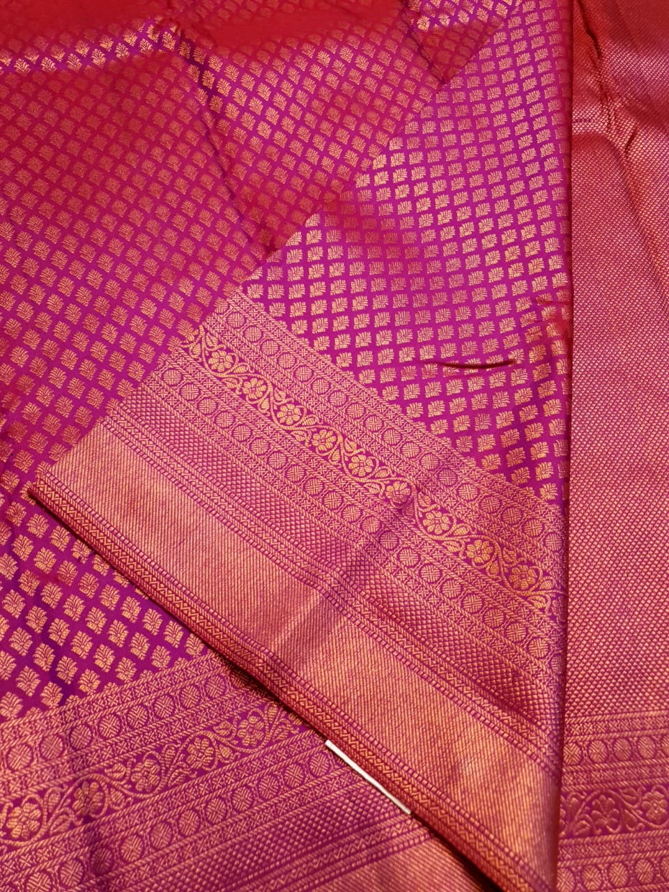 Hot Pink Kanchipuram Handloom 2G Gold Bridal Silk Saree