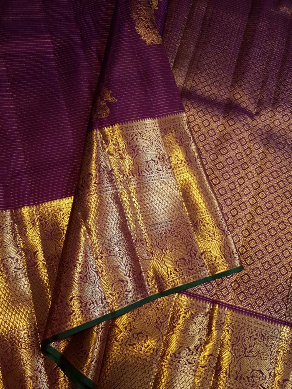 Magenta Kanchipuram Handloom 2G guld Vairaoosi Pattu Silk Saree