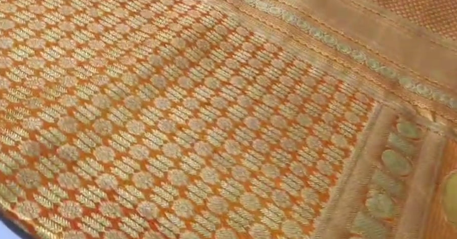 Orange Kanchipuram Handloom Tissue Brocade Silk Meenakari Saree