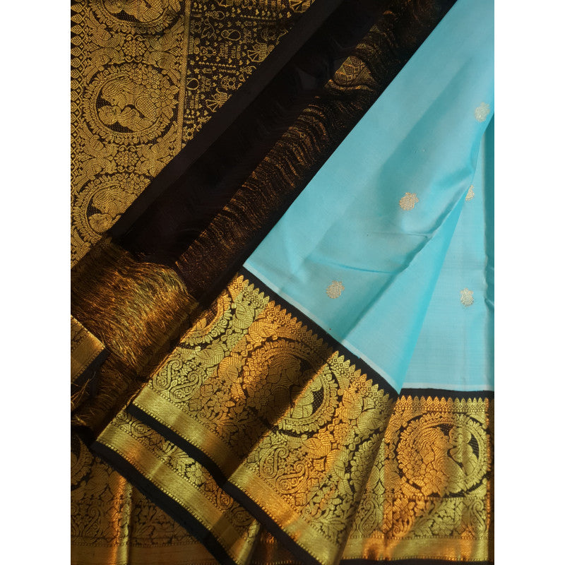 Turquoise Kanchipuram Handloom 2G Gold Baby Shower Korvai Silk Saree