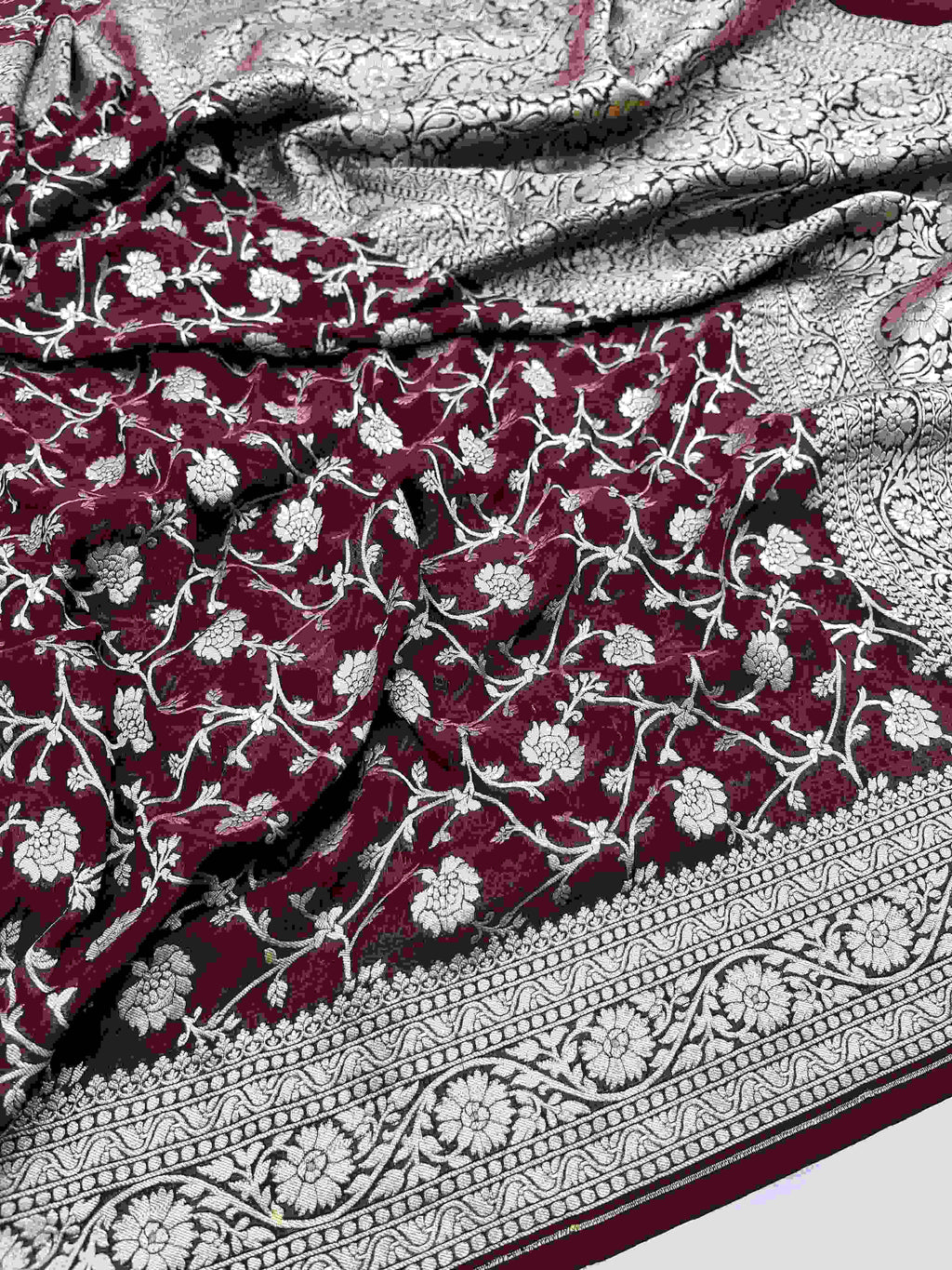Brown Banarasi Handloom Antique Zari Georgette Silk Saree