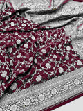 Brown Banarasi Handloom Antique Zari Georgette Silk Saree