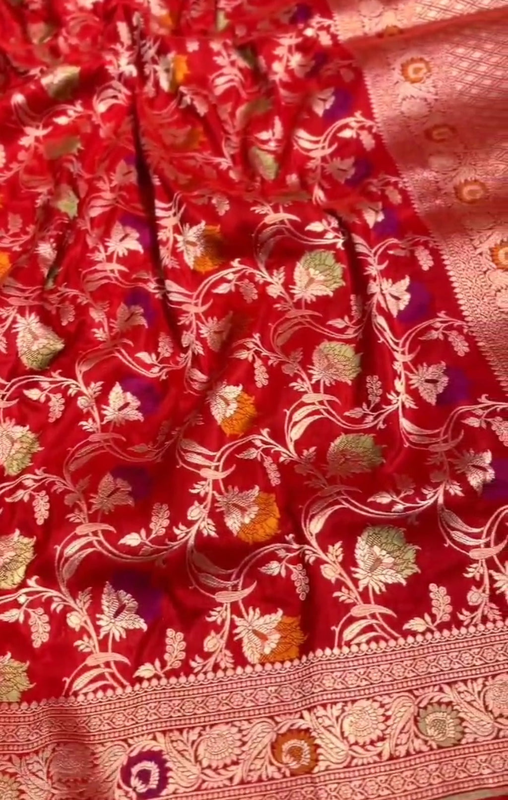 Red Banarasi Handloom Katan Silk Meenakari Saree