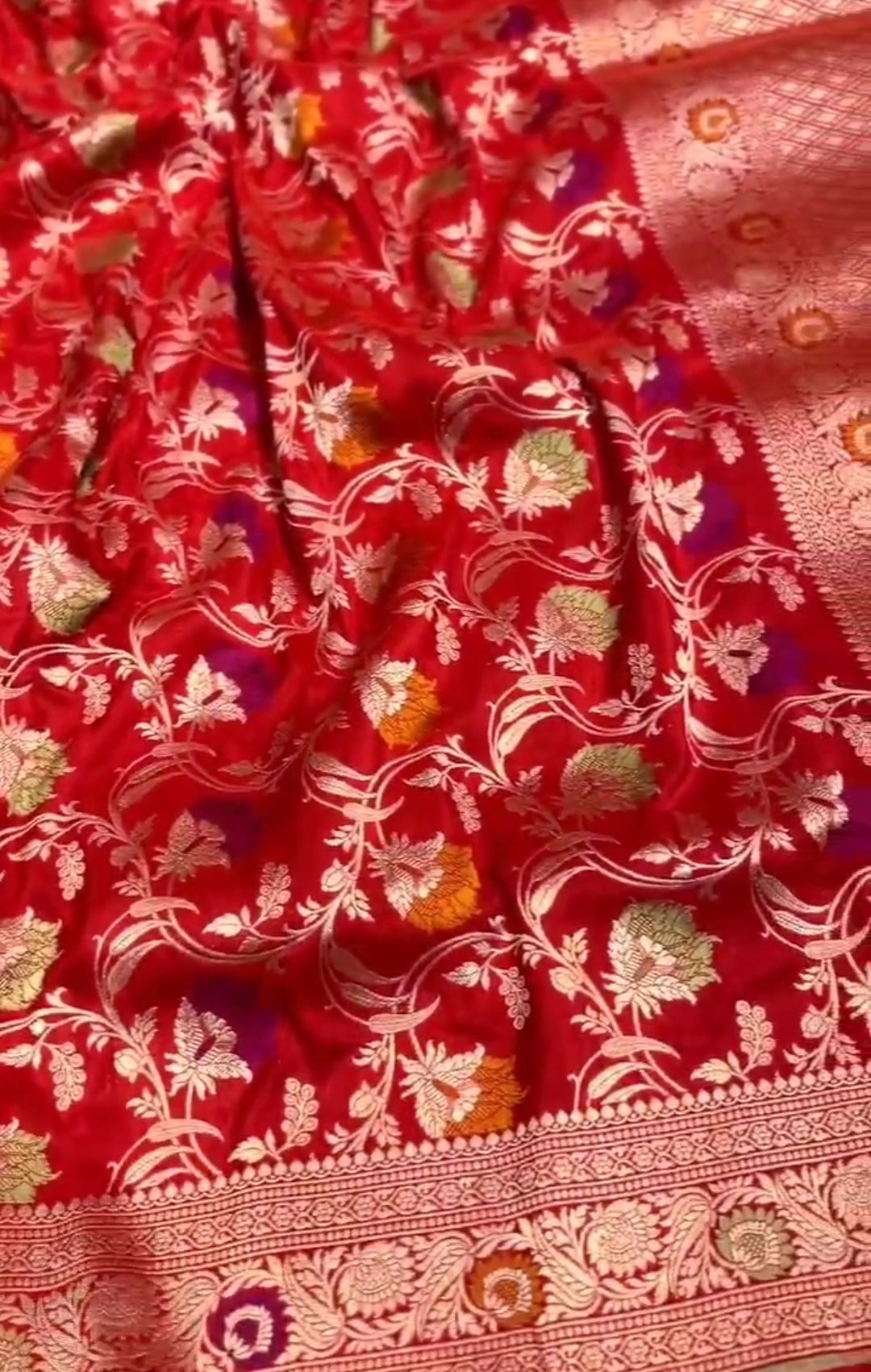 Red Banarasi Handloom Katan Silk Meenakari Saree