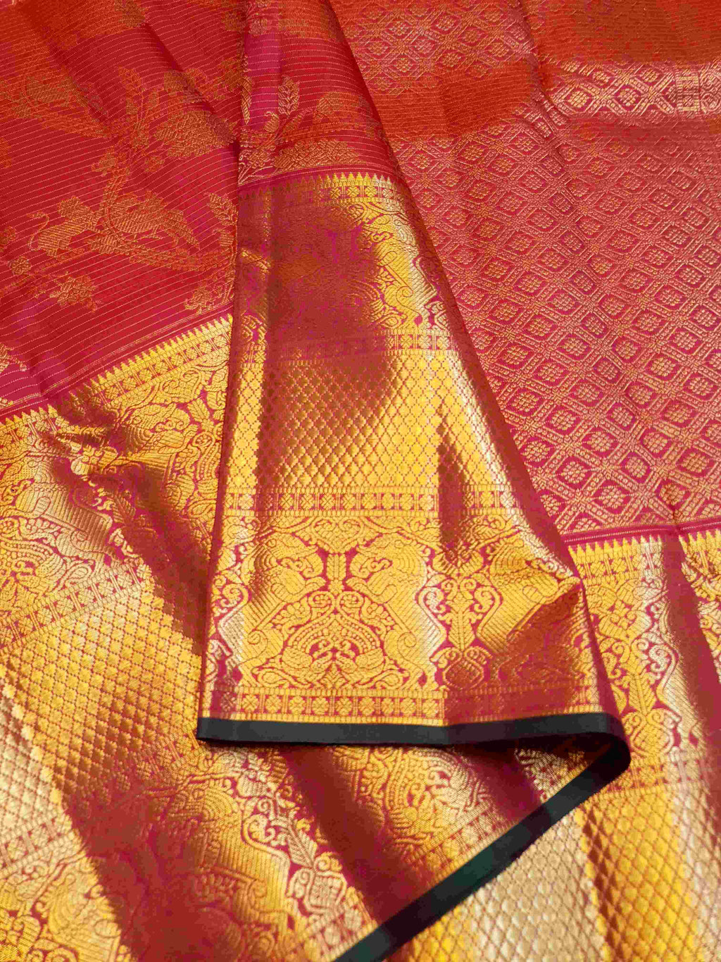 Dark Pink Kanchipuram Handloom 2G Gold Pattu Silk Saree