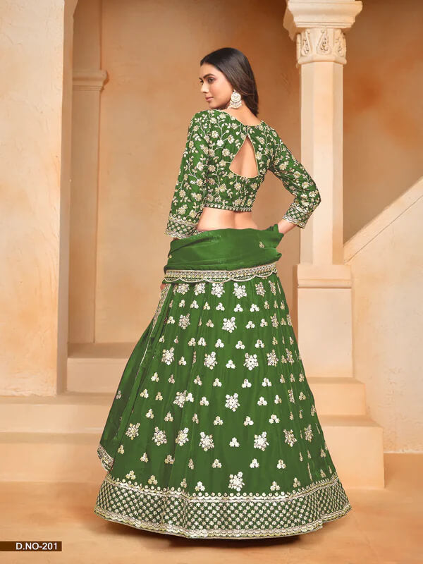 Elegant Green Organza Lehenga with Embroidery
