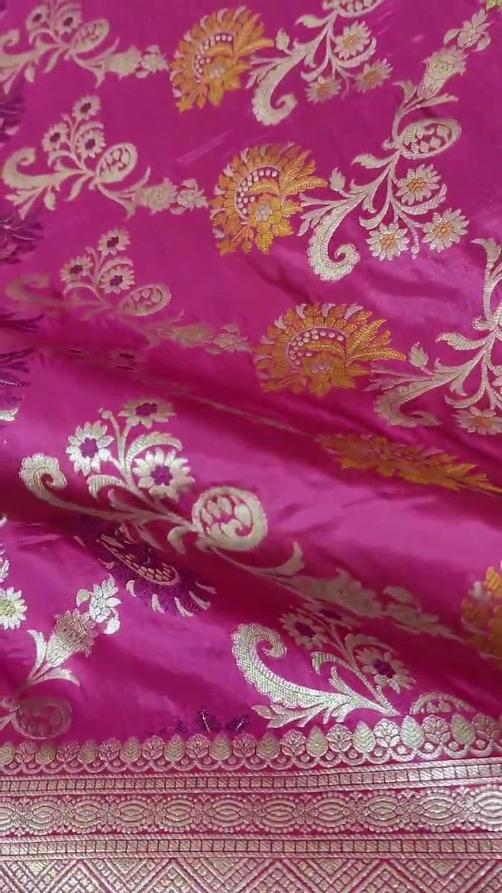 Dual Tone Hot Pink Banarasi Handloom Katan Silk Meenakari Saree
