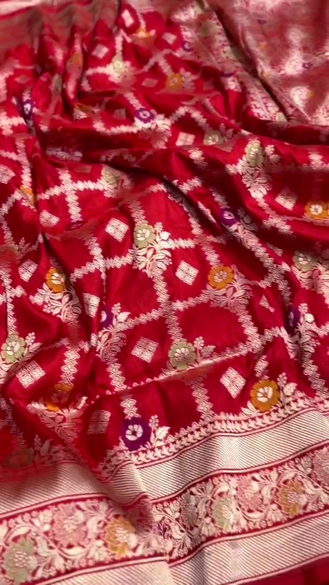 Rustic Red Banarasi Handloom Katan Silk Meenakari Saree
