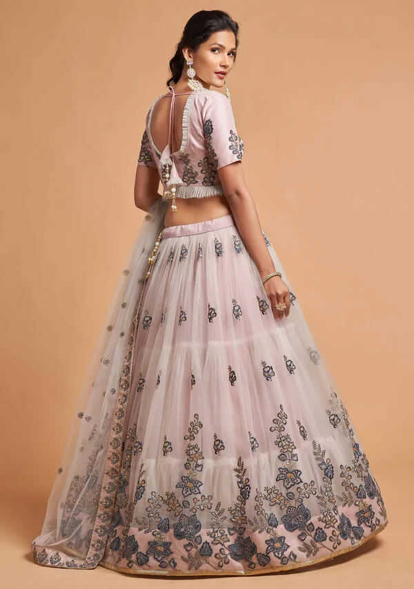 Pinkish Grey Soft Net Lehenga with Thread & Sequins Work
