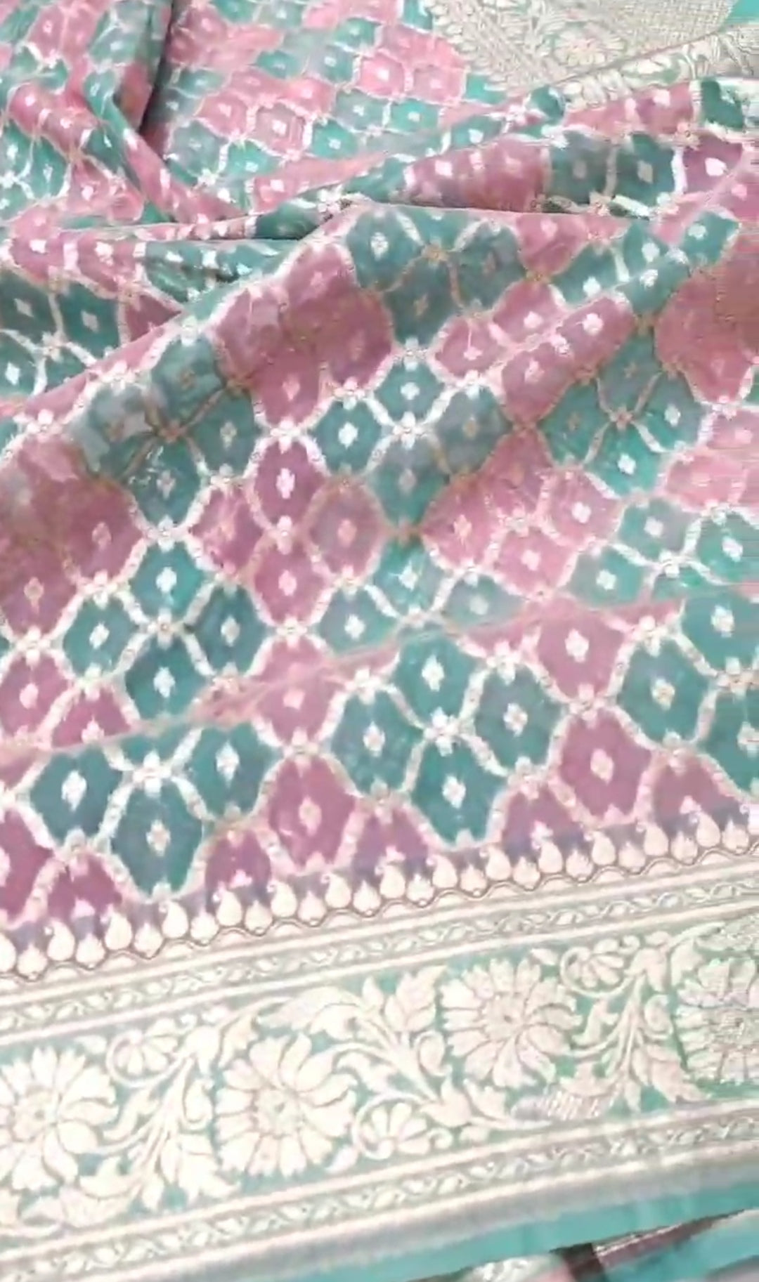 Turquoise Banarasi Handloom Rangkat Kora Tissue Silk Saree