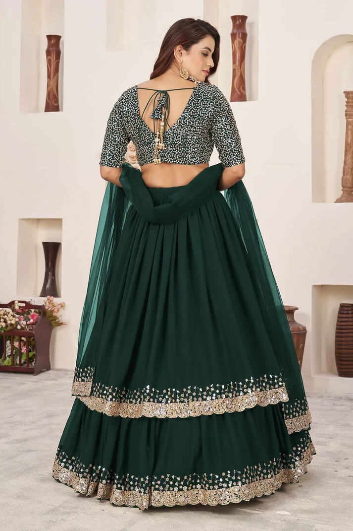 Green Designer Georgette Lehenga with Sequins & Zari