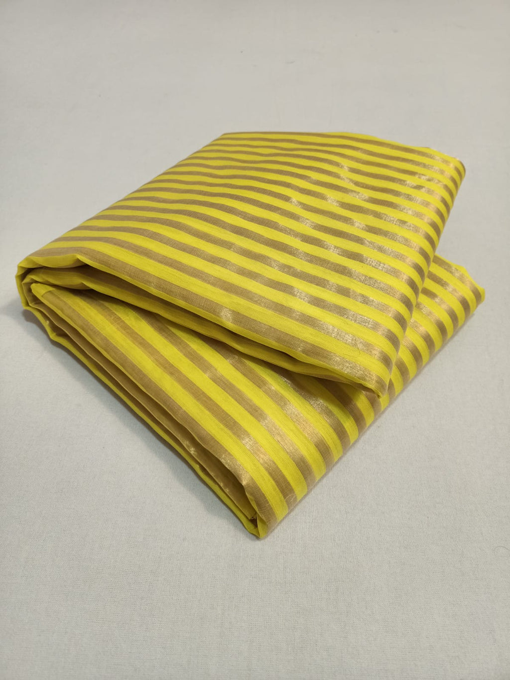 Golden Yellow Chanderi Handloom Cotton Silk Striped Saree