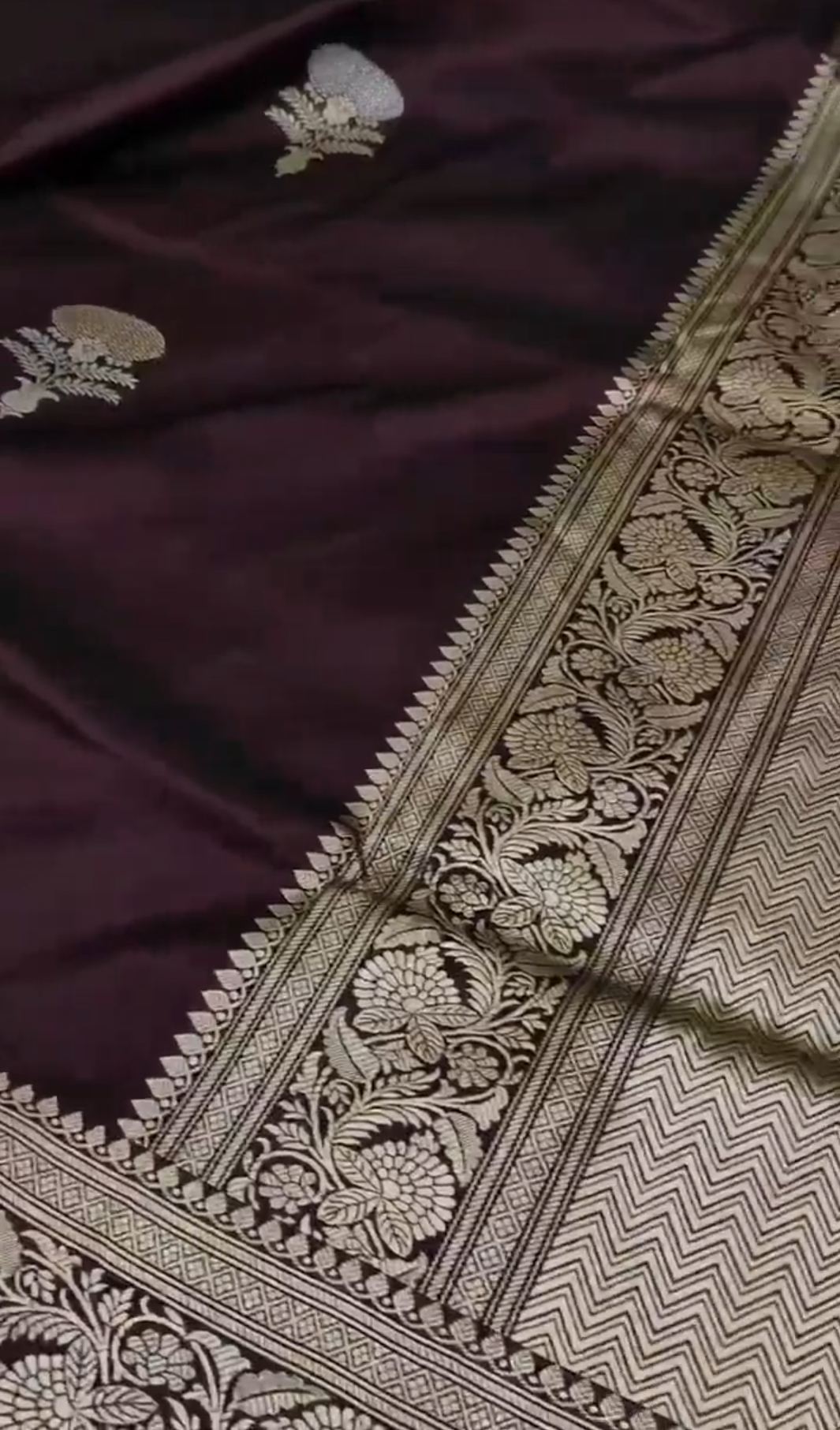 Dual Tone Wine Banarasi Handloom Katan Silk Meenakari Saree