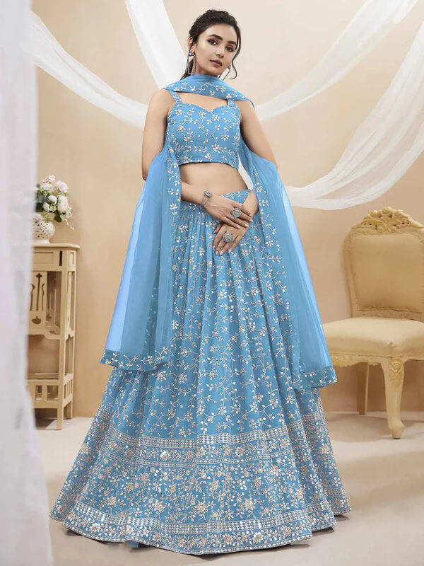 Sky Blue Georgette Lehenga with Sequins & Zari Work