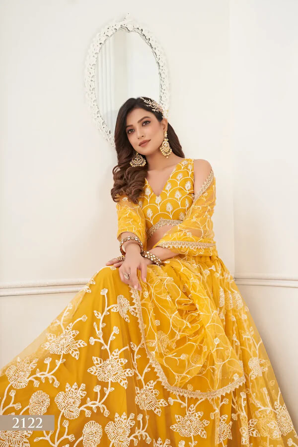 Designer Yellow Cotton Thread & Zari Lehenga