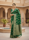 Emerald Green Banarasi Handloom Kora Organza Silk Saree
