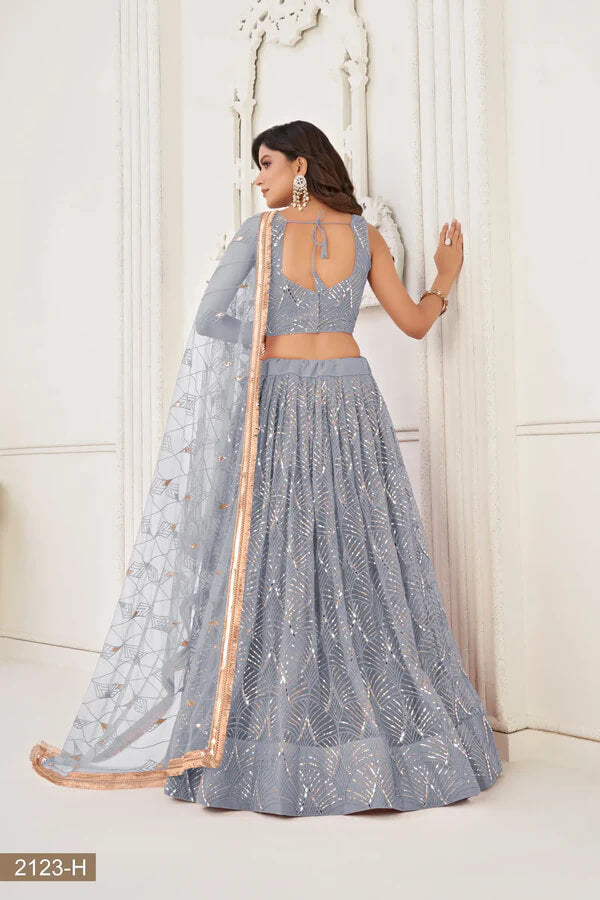 Graceful Light Grey Net Lehenga with Sequins