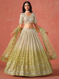 Yellow-Beige Gradient Georgette Lehenga with Zari & Sequins