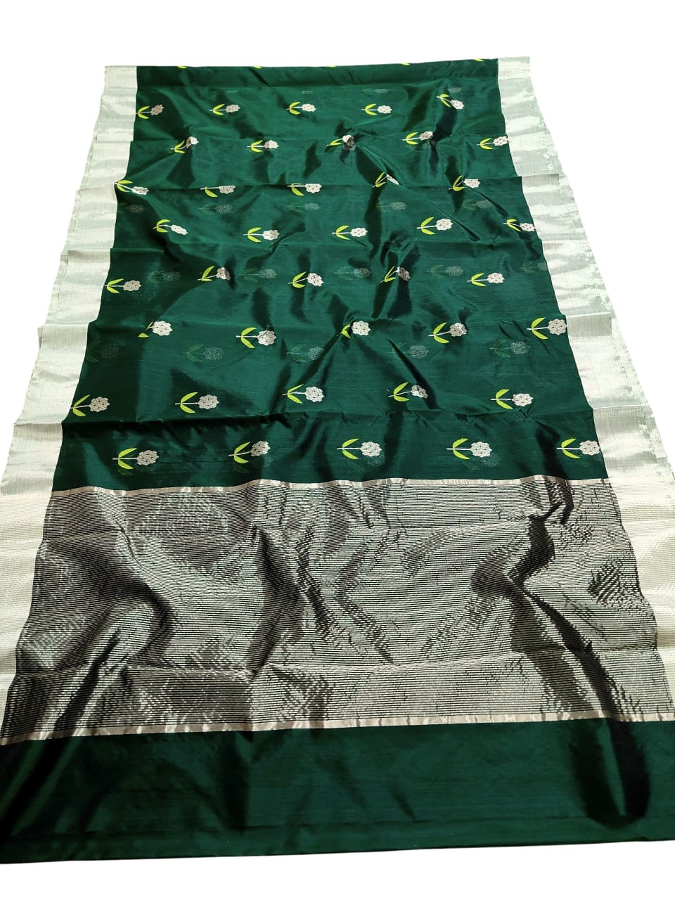 Flaske Grøn Chanderi Håndvæv Pattu Silk Meenakari Saree