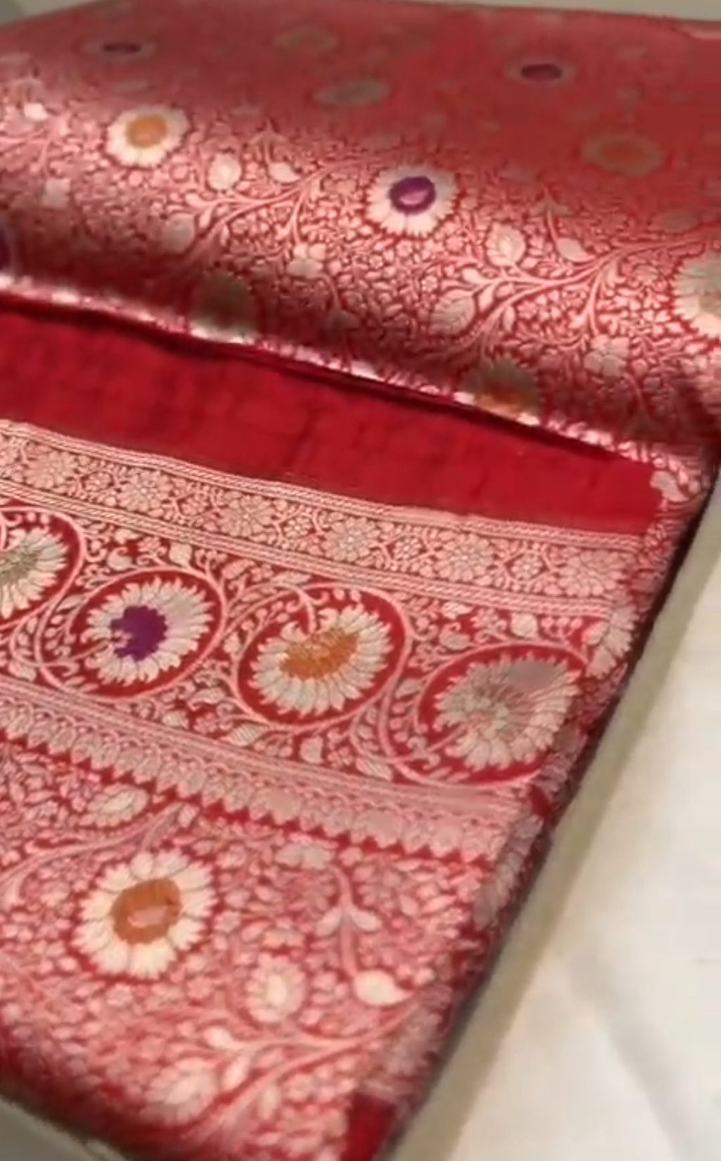 Red Banarasi Handloom Katan Silk Meenakari Saree