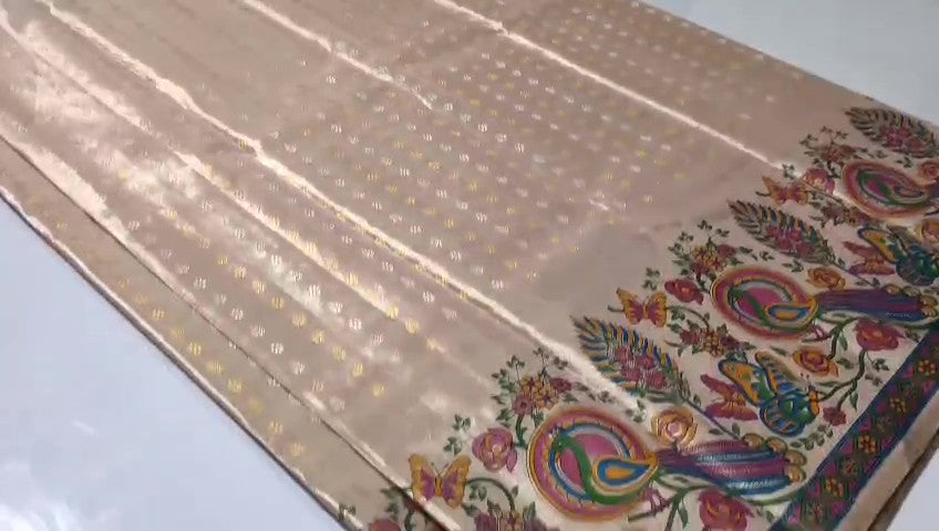 Beige Kanchipuram Handloom Kalamkari Tissue Silk Saree