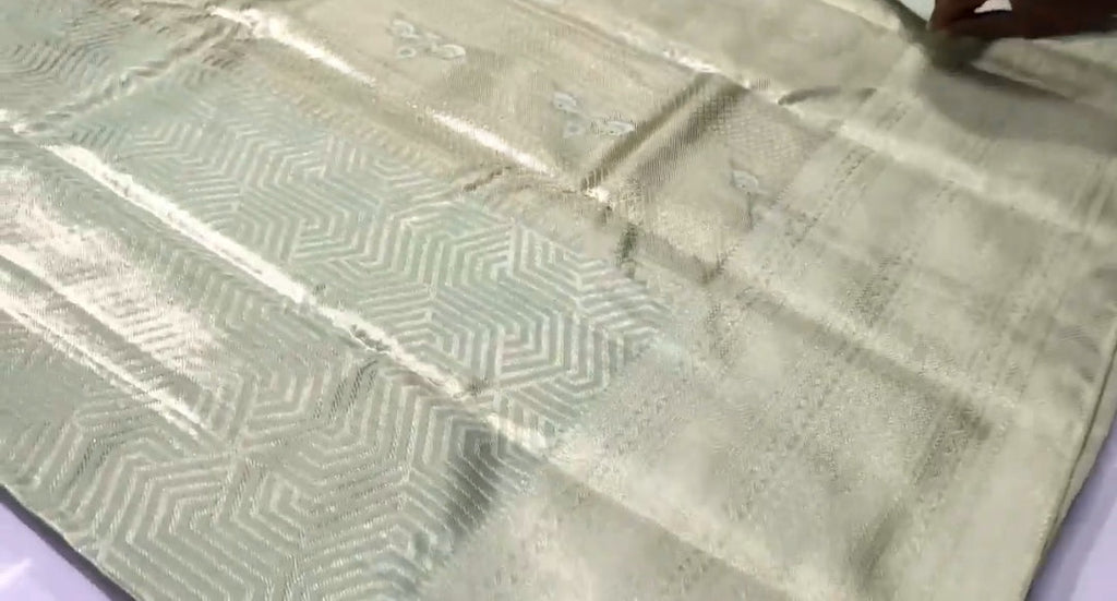 Pista Grøn Kanchipuram Håndvævet Tissue Brocade Silke Saree