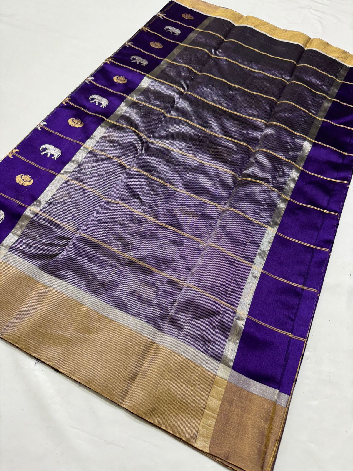 Purple Chanderi Handloom Pattu Silk Saree