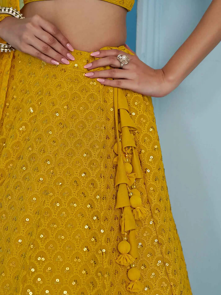 Yellow Lehenga with Sequins Work & Dupatta