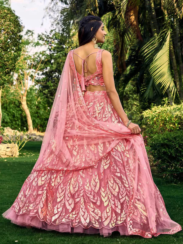 Pink Soft Net Lehenga with Sequins & Thread Work