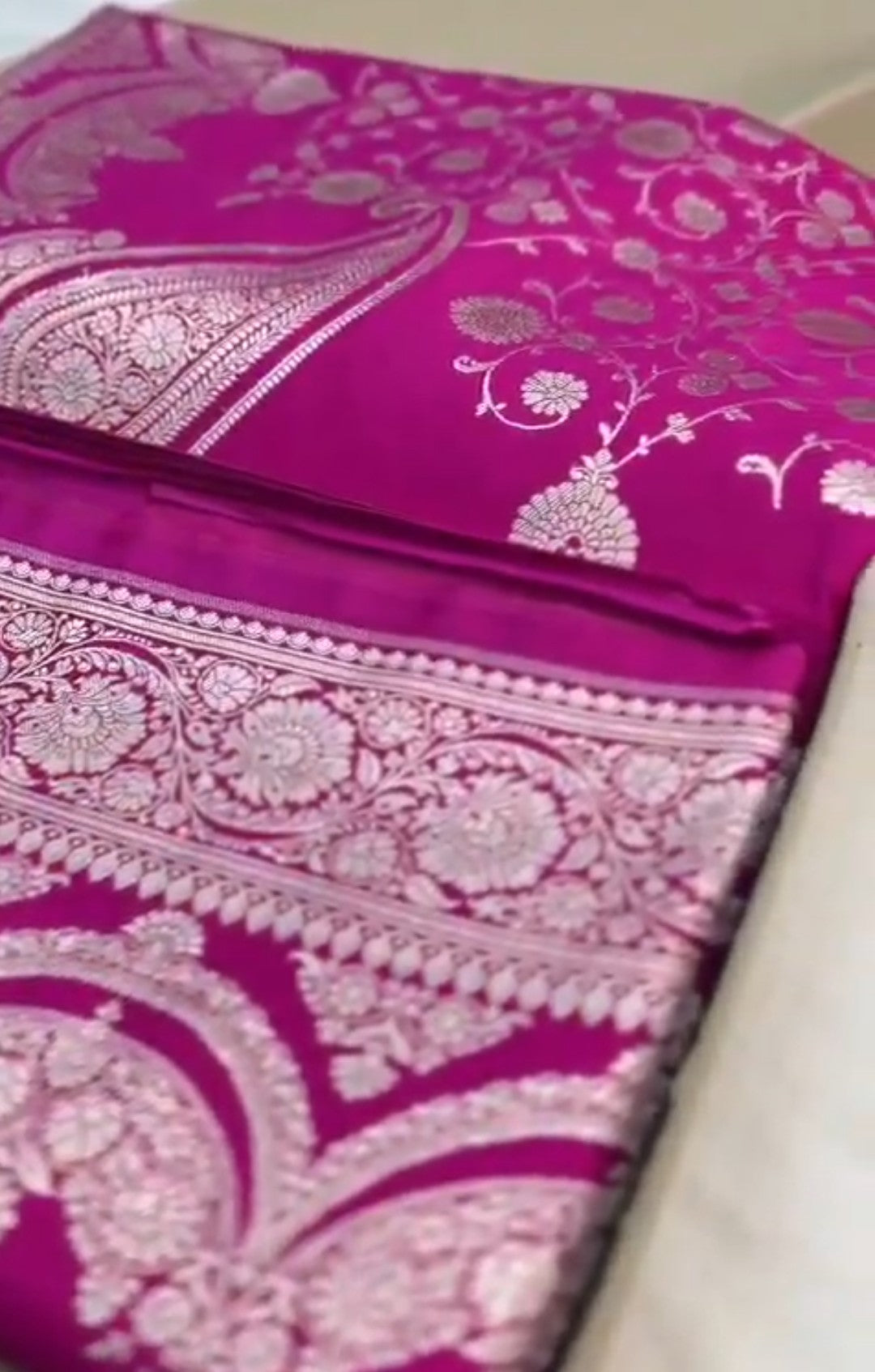 Dark Pink Banarasi Mashru Soft Silk Jangla Saree