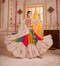 Beige Multi Color Thread & Mirror Work Navratri Lehenga