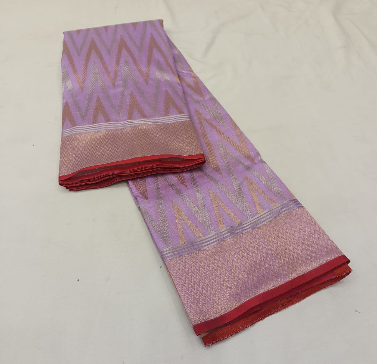 Lavender Chanderi Handloom Pattu Silk Handwork Saree