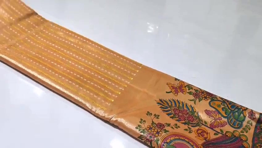 Peach Kanchipuram Handloom Kalamkari Tissue Silk Saree