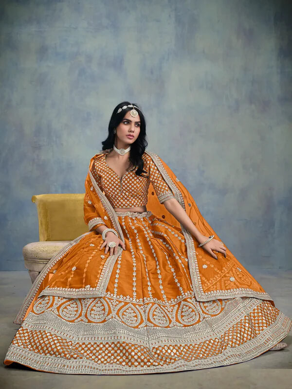 Stylish Orange Art Silk Lehenga Choli with Sequins
