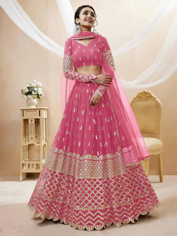 Light Pink Georgette Lehenga with Sequins & Zari Work