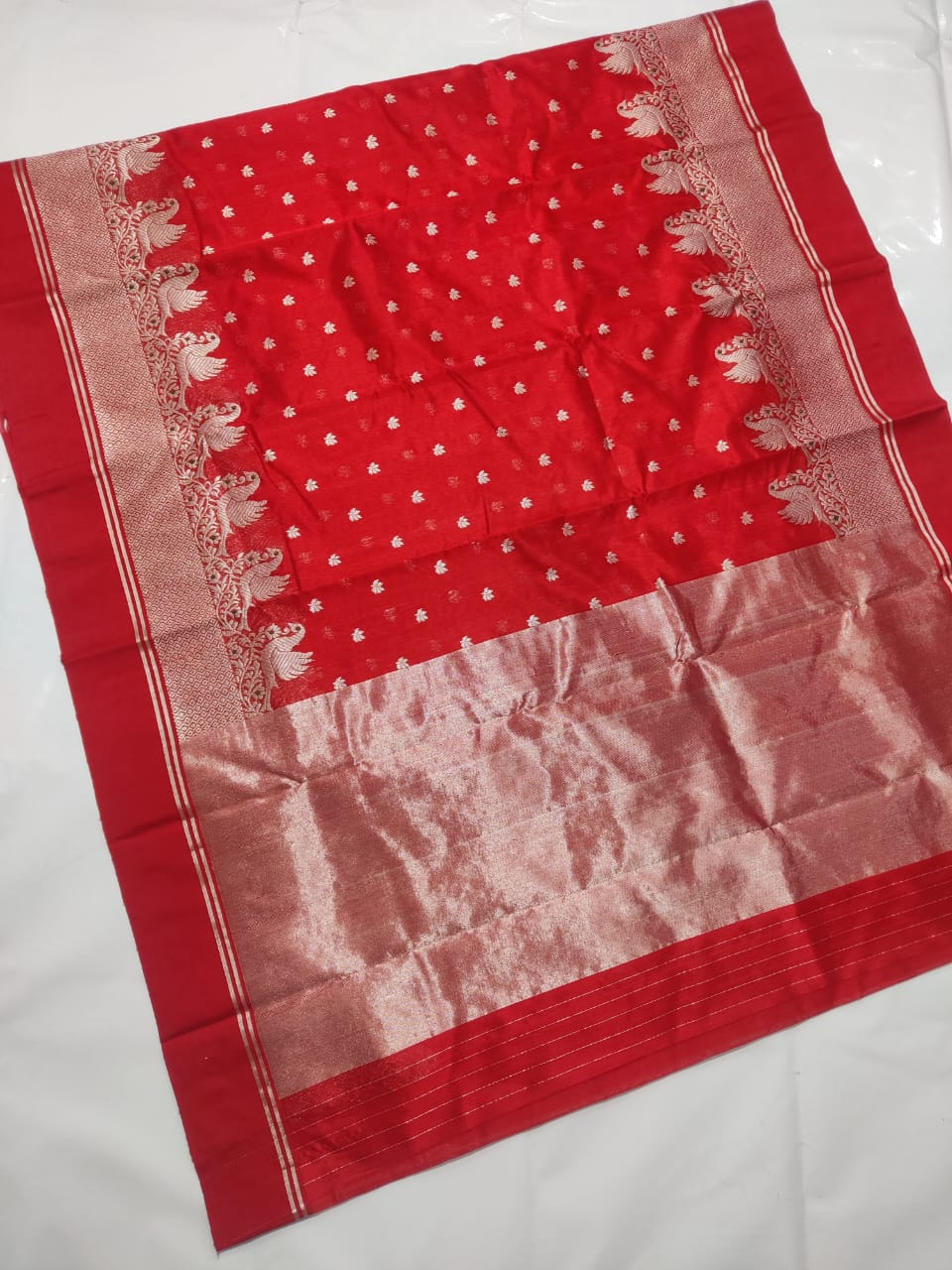 Red Chanderi Handloom Pattu Silk Bridal Saree