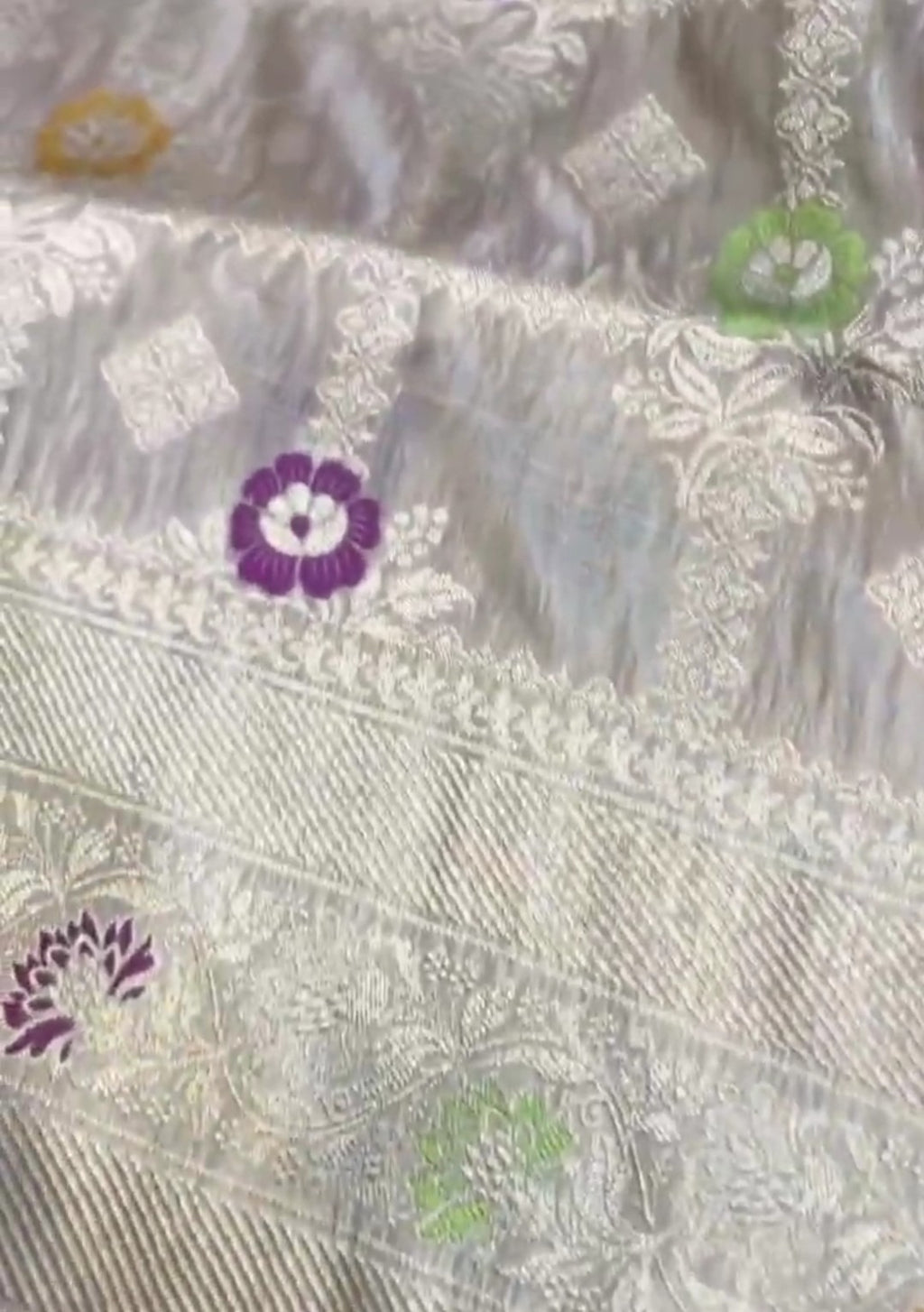 Beige Banarasi Handloom Katan Silk Meenakari Saree
