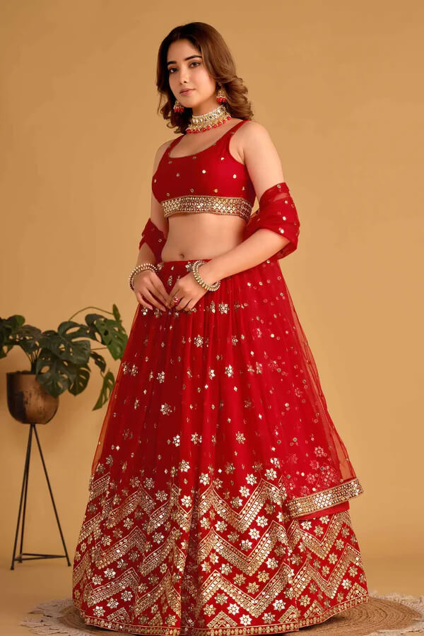 Designer Red Lehenga Choli with Embroidery