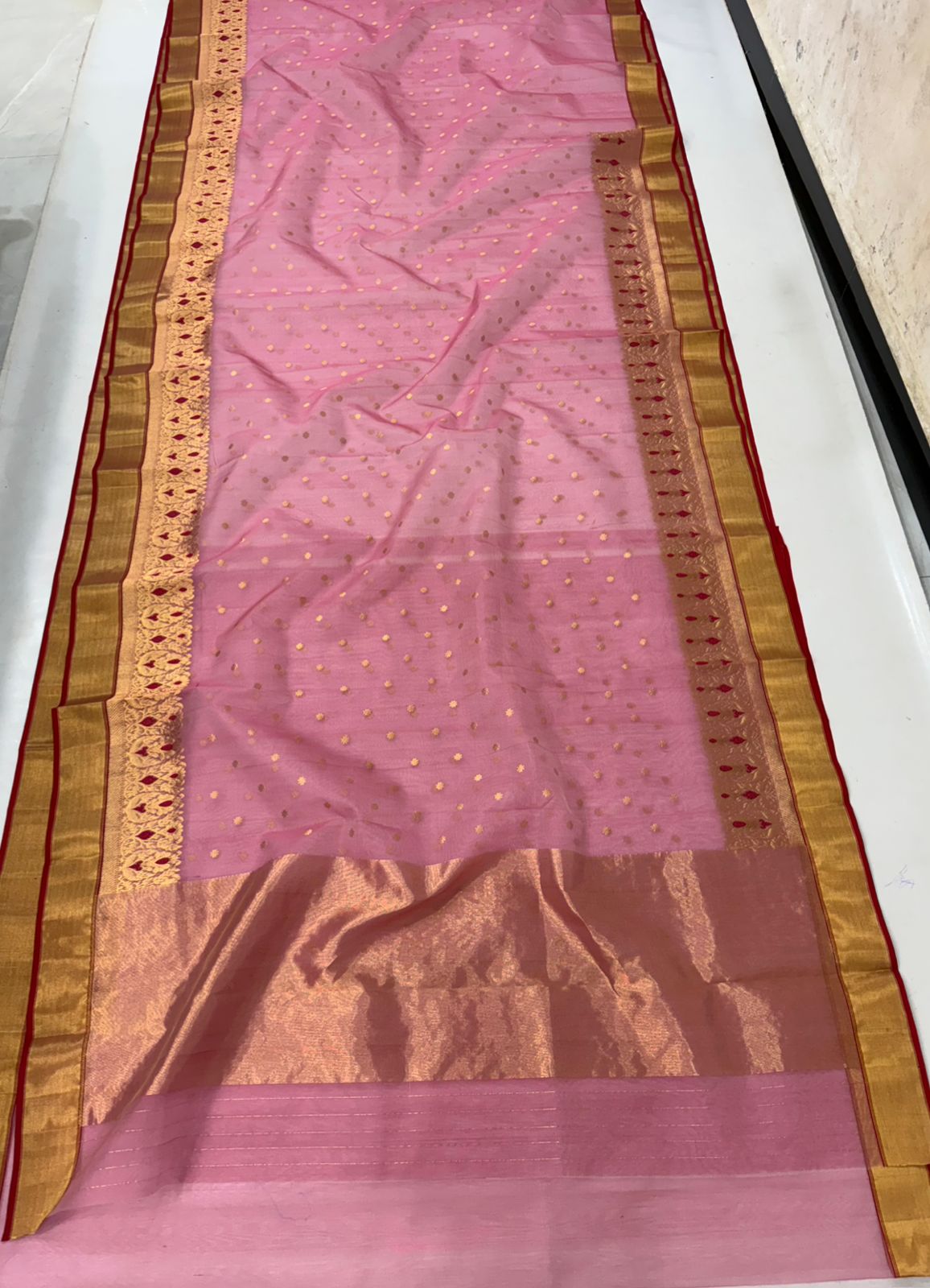 Onion Pink Chanderi Handloom Katan Silk Meenakari Handwork Saree