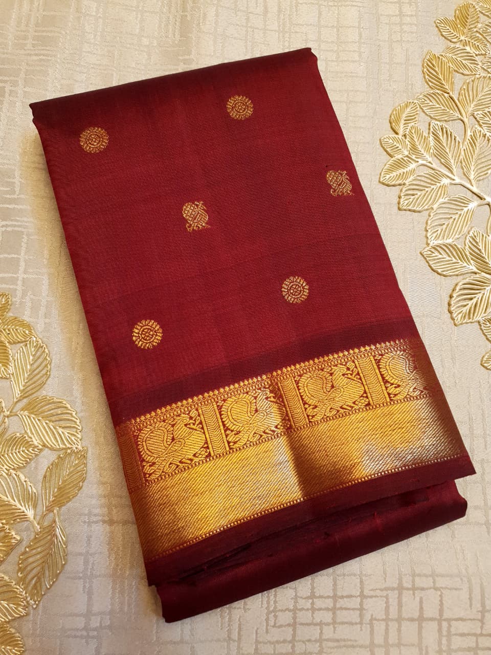 Maroon Kanchipuram Handloom 3G Pure Gold Pattu Silk Korvai Saree