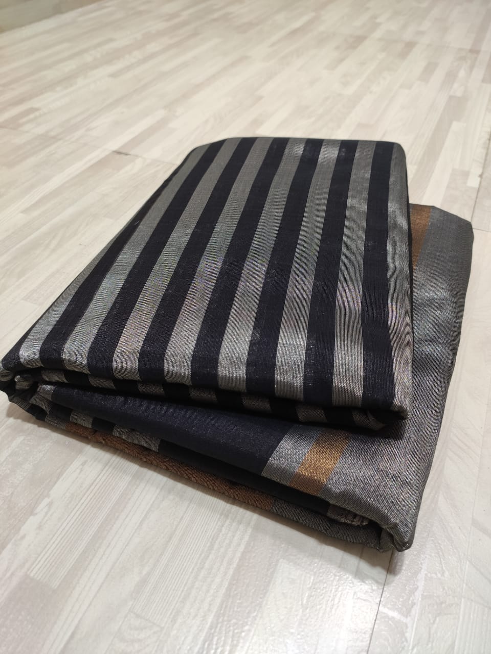 Gold, Silver & Black Chanderi Handloom Metallic Tissue Silk Contemporary Saree