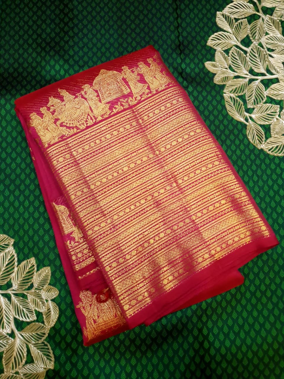 Dark Pink Kanchipuram Handloom 1G Gold Kalyana Pallakku Silk Saree